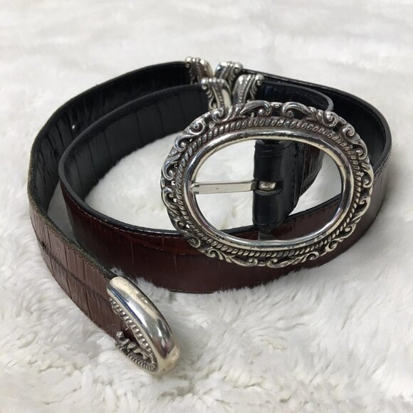 Brighton Womens Reversible Silver Black Brown Leather Belt size Medium main image 6